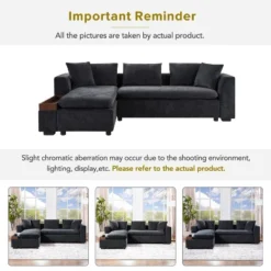 L-Shaped Sectional Sofa Chenille Upholstered Sofa Couch With Wooden Storage Compartment, Black/Brown/Gray/Green-ModernLuxe -Chic Furniture Store GUEST 3c588282 ef6a 4534 bacd af9716bbd4d0