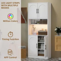 Kitchen Pantry Cabinet With RGB Light, Tall Kitchen Hutch Bar Cabinet With Microwave Stand 11 Kitchen Pantry Cabinet With RGB Light, Tall Kitchen Hutch Bar Cabinet With Microwave Stand -Chic Furniture Store GUEST 3c9bf260 0f4b 4aad af05 bb6c8236c7dd