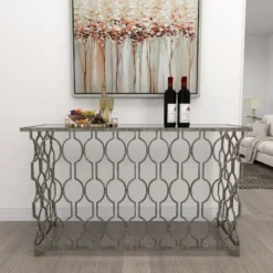 Contemporary Metal Pattern Console Table Silver - Olivia & May -Chic Furniture Store GUEST 3dff6e89 31cc 43c6 8e36 d88fc5e5b5c7