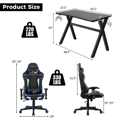 Costway X-Shaped Gaming Desk & Racing Style Massage Chair Set Home Office Black+White/Blue/Grey/Red 3 Costway X-Shaped Gaming Desk & Racing Style Massage Chair Set Home Office Black+White/Blue/Grey/Red - Image 3