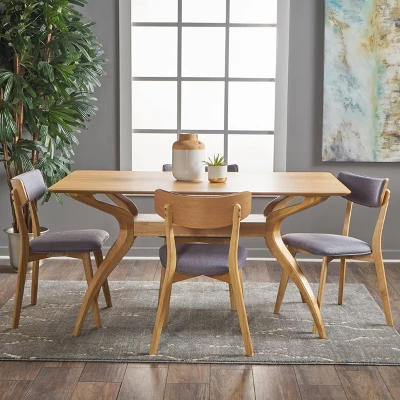 5pc Nissie Mid Century Curved Leg Dining Set Oak/Dark Gray - Christopher Knight Home 1 5pc Nissie Mid Century Curved Leg Dining Set Oak/Dark Gray - Christopher Knight Home