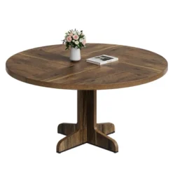 Garvee Round Dining Table For 4-6 People, 47 Inch Farmhouse Kitchen Table With Wooden Tabletop And Stable Base, For Dining Room Living Room, Brown 11 Garvee Round Dining Table For 4-6 People, 47 Inch Farmhouse Kitchen Table With Wooden Tabletop And Stable Base, For Dining Room Living Room, Brown -Chic Furniture Store GUEST 4003165f 0682 4f31 bb3a f863f0a625c4