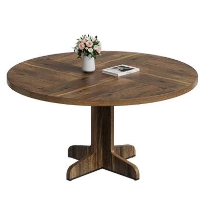 Garvee Round Dining Table For 4-6 People, 47 Inch Farmhouse Kitchen Table With Wooden Tabletop And Stable Base, For Dining Room Living Room, Brown 6 Garvee Round Dining Table For 4-6 People, 47 Inch Farmhouse Kitchen Table With Wooden Tabletop And Stable Base, For Dining Room Living Room, Brown - Image 6