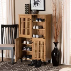Fernanda Wood 4 Door Storage Cabinet Oak Brown/Black - Baxton Studio -Chic Furniture Store GUEST 401f89da 5571 4595 afdd c478a32cc7b0