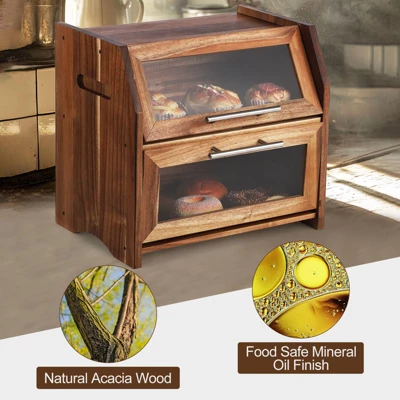 Farmhouse Acacia Wood Bread Box–2-Tier Rustic Storage With Clear Acrylic Door & Freshness Vents | Spacious Countertop Organizer For Bread, Baked Goods 5 Farmhouse Acacia Wood Bread Box–2-Tier Rustic Storage With Clear Acrylic Door & Freshness Vents | Spacious Countertop Organizer For Bread, Baked Goods - Image 5