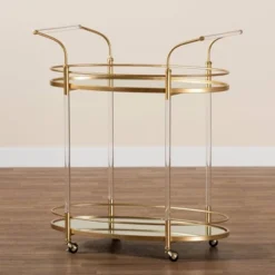 Nakano Metal And Glass 2 Tier Wine Cart Gold/Mirror - Baxton Studio -Chic Furniture Store GUEST 45032b5e 8135 4081 b512 1cb2941ca273
