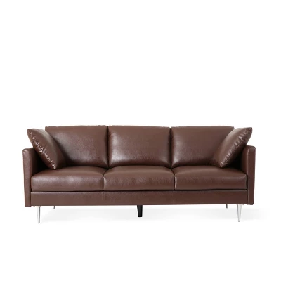 Brockbank Modern Faux Leather 3 Seater Sofa With Pillows - Christopher Knight Home 12 Brockbank Modern Faux Leather 3 Seater Sofa With Pillows - Christopher Knight Home - Image 12