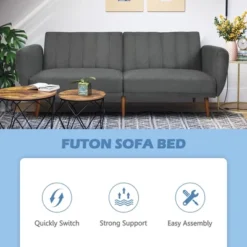 Costway Convertible Futon Sofa Bed Adjustable Couch Sleeper W/ Wood Legs NavyGreyYellow -Chic Furniture Store GUEST 48088581 845c 4cd4 bb96 ff5e9dd30d2c