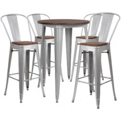 Flash Furniture 30" Round Metal Bar Table Set With Wood Top And 4 Stools -Chic Furniture Store GUEST 4856eed9 12b8 475f a93b c1de8a484a73