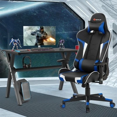 Costway X-Shaped Gaming Desk & Racing Style Massage Chair Set Home Office Black+White/Blue/Grey/Red 1 Costway X-Shaped Gaming Desk & Racing Style Massage Chair Set Home Office Black+White/Blue/Grey/Red