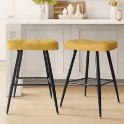 25" Kobe Backless Upholstered Saddle Counter Stool (Set Of 2)- The Pop Maison 24 25" Kobe Backless Upholstered Saddle Counter Stool (Set Of 2)- The Pop Maison -Chic Furniture Store GUEST 48e2f55b 4570 42a8 b08e f9d85d3667b2