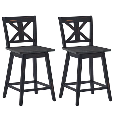 Costway Set Of 2 Bar Stools Swivel Counter Height Chair W/ Solid Wood Legs WhiteBlack 8 Costway Set Of 2 Bar Stools Swivel Counter Height Chair W/ Solid Wood Legs WhiteBlack - Image 8