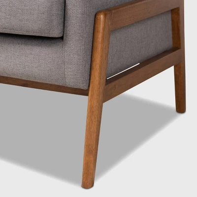 Perris Upholstered Wood Sofa Light Gray/Walnut - Baxton Studio 5 Perris Upholstered Wood Sofa Light Gray/Walnut - Baxton Studio - Image 5