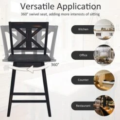 Costway Set Of 2 Bar Stools Swivel Counter Height Chair W/ Solid Wood Legs WhiteBlack 14 Costway Set Of 2 Bar Stools Swivel Counter Height Chair W/ Solid Wood Legs WhiteBlack -Chic Furniture Store GUEST 4d047bce d638 4c41 9c8e d8ad3ad9d432