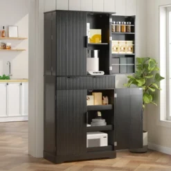 72" Fluted Kitchen Pantry Cabinet, Freestanding Cupboard Storage Cabinet With Drawers, Coffee Bar Cabinet For Living Room Hallway -Chic Furniture Store GUEST 4d6f7bc7 2656 42dd b5c2 17c5078a64e6