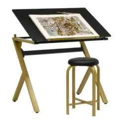 2pc Stellar Drawing Table With 36" Adjustable Top With Stool Set Black/Gold - Studio Designs -Chic Furniture Store GUEST 4dcfbf27 2896 4c45 a815 140c91b7d844