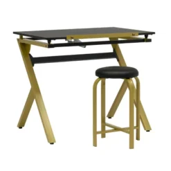 2pc Stellar Drawing Table With 36" Adjustable Top With Stool Set Black/Gold - Studio Designs -Chic Furniture Store GUEST 4ded90c1 5f57 4ae5 aa4a e8047a0b115e