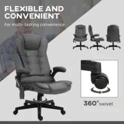 TiramisuBest 6-Point Vibrating Massage Office Chair With Heat, Reclining, Padded Arms, Remote, Dark Gray