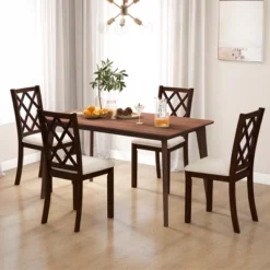Costway Set Of 2/4 Dining Chairs Wood Kitchen Side Chair With Inclined Backrest Cherry Brown -Chic Furniture Store GUEST 52240998 4803 4964 82d1 60cd24800bcb
