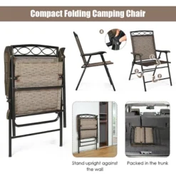 Costway Set Of 4 Patio Folding Chairs Sling Portable Dining Chair Set W/ Armrest -Chic Furniture Store GUEST 5287e6e0 713f 4835 b39e 61d69a9b70d6