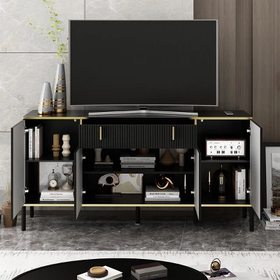 FUFU&GAGA Wave Finish 4 Door Floor Standing Sideboard With Adjustable Shelves 2 FUFU&GAGA Wave Finish 4 Door Floor Standing Sideboard With Adjustable Shelves - Image 2