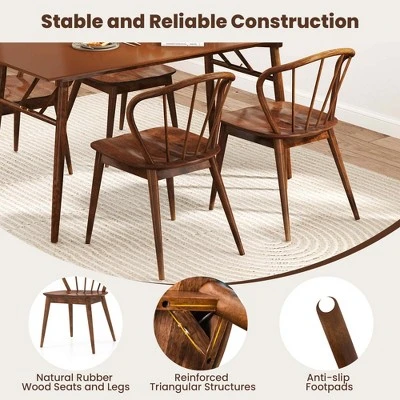 Costway Wooden Dining Chair Set Of 2/4 With High Spindle Back Rubber Wood Legs Wide Seat 5 Costway Wooden Dining Chair Set Of 2/4 With High Spindle Back Rubber Wood Legs Wide Seat - Image 5