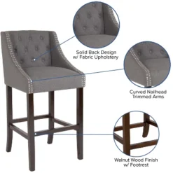 Merrick Lane Upholstered Barstool 30" High Transitional Tufted Barstool With Accent Nail Trim -Chic Furniture Store GUEST 5768bde2 7278 46ca a64a 6b720f6934db