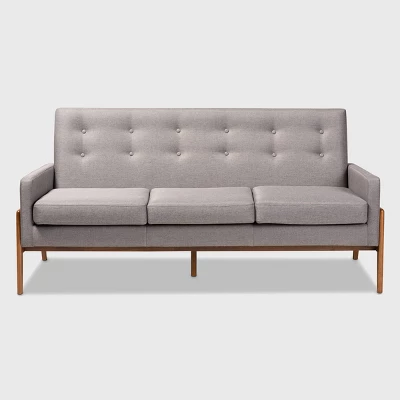 Perris Upholstered Wood Sofa Light Gray/Walnut - Baxton Studio 1 Perris Upholstered Wood Sofa Light Gray/Walnut - Baxton Studio