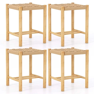 Costway Dining Stool Set Of 2/4 18'' Backless With Rubber Wood Frame Woven Paper Seat Kitchen 9 Costway Dining Stool Set Of 2/4 18'' Backless With Rubber Wood Frame Woven Paper Seat Kitchen - Image 9