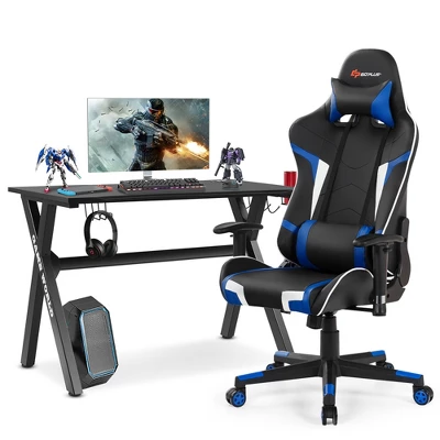 Costway X-Shaped Gaming Desk & Racing Style Massage Chair Set Home Office Black+White/Blue/Grey/Red 10 Costway X-Shaped Gaming Desk & Racing Style Massage Chair Set Home Office Black+White/Blue/Grey/Red - Image 10