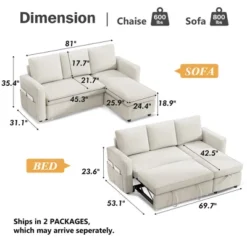 Vipbear 81" Sleeper Sofa Bed, 2 In 1 Pull Out Couch With Reversible Storage Chaise -Chic Furniture Store GUEST 5cd09cbe 5610 4dc5 ab88 8cf2875f1569