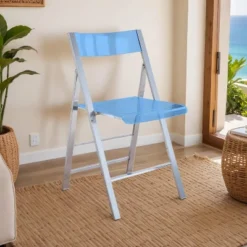 LeisureMod Menno Folding Dining Chair With Stainless Steel Frame, Compact And Durable Design For Kitchen, Balcony, Patio, Garden, Office, Or Event Use