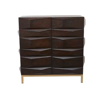 Contemporary Bold Facet Carved Wood Side Cabinet Brown - Olivia & May 1 Contemporary Bold Facet Carved Wood Side Cabinet Brown - Olivia & May
