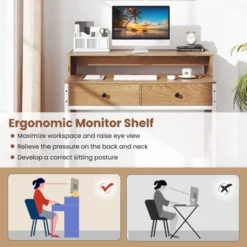 Costway 39.5" Expandable Rolling Computer Desk With Monitor Shelf 2-tier Desktop 2 Drawers Natural/Brown/Black -Chic Furniture Store GUEST 60f3c1ef fcf3 4a89 8972 7f04a50c3dcf