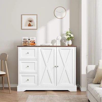 Garvee Buffet Cabinet With Storage, Coffee Bar Cabinet With 3 Drawers, Sideboard For Kitchen Dining Living Room, White 4 Garvee Buffet Cabinet With Storage, Coffee Bar Cabinet With 3 Drawers, Sideboard For Kitchen Dining Living Room, White - Image 4