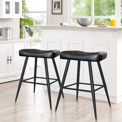 25" Kobe Backless Upholstered Saddle Counter Stool (Set Of 2)- The Pop Maison 9 25" Kobe Backless Upholstered Saddle Counter Stool (Set Of 2)- The Pop Maison - Image 9