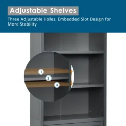 Costway Bookcase Shelving Storage Wooden Cabinet Unit Standing Bookcase W/Doors Gray -Chic Furniture Store GUEST 672947e1 5e5e 48c6 b35c bff473aa854b
