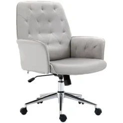Vinsetto Mid-Back Tufted Velvet Fabric Home Office Desk Chair With Adjustable Height Swivel Adjustable Task Chair With Padded Armrests Light Gray -Chic Furniture Store GUEST 69e2a352 f746 47c8 879b dbb11443e238