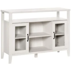 HOMCOM Retro Style Storage Sideboard Buffet With 3 Open Compartments, 2 Framed Glass Door Cabinets And Anti-Topple -Chic Furniture Store GUEST 6ba0f96f 506e 425f 88e9 35e2f4a99404