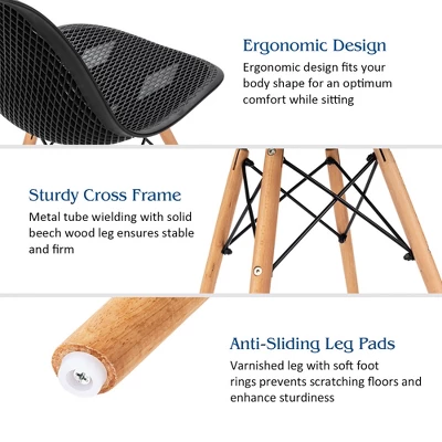 Costway Set Of 4 Plastic Hollow Out Chair Mid Century Modern Wood-Leg Seat 7 Costway Set Of 4 Plastic Hollow Out Chair Mid Century Modern Wood-Leg Seat - Image 7