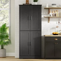 70" Black Tall Kitchen Pantry Cabinet With 4 Doors And Adjustable Shelves, Freestanding Storage Cabinet For Bathroom, Dining Room, Living Room -Chic Furniture Store GUEST 6c1229a8 ebbf 47ac b911 34b64760118e