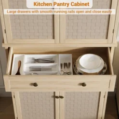 72-Inch Tall Narrow Kitchen Pantry Cabinet With 4 Doors & Drawer, Adjustable Shelves, Farmhouse Wooden Storage Cupboard, Natural Finish -Chic Furniture Store GUEST 6c5b83c9 8d1d 4532 bcf6 863f4a4750ec