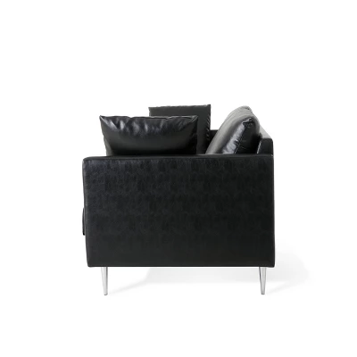 Brockbank Modern Faux Leather 3 Seater Sofa With Pillows - Christopher Knight Home 4 Brockbank Modern Faux Leather 3 Seater Sofa With Pillows - Christopher Knight Home - Image 4