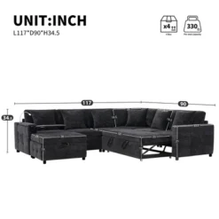 Whisen Chenille Sectional Pull-Out Sofa Bed With Flip-Up Table, Adjustable Reading Lamp, Charging Ports, Movable Storage Ottoman -Chic Furniture Store GUEST 6ef9c2cb cf21 4471 af2b c1ebb7dd1645