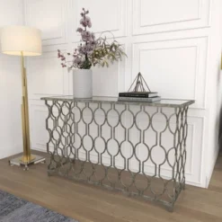 Contemporary Metal Pattern Console Table Silver - Olivia & May -Chic Furniture Store GUEST 70bd846b d3b3 4a73 ad02 600cf80955b1