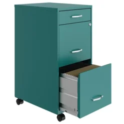 Space Solutions 18 Inch Wide Metal Mobile Organizer File Cabinet For Office Supplies And Hanging File Folders W/ Pencil Drawer & 3 File Drawers, Teal -Chic Furniture Store GUEST 719fb4a5 e877 4371 ab0d 92a1447ce7c3