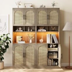 Homhougo Kitchen Pantry Cabinet With RGB Lights, 71” Tall Barn Door Storage Cabinet With Microwave Stand -Chic Furniture Store GUEST 71dc6d92 a623 44da 84c6 30845db2067f