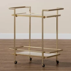 Louise Metal And Marble 2 Tier Wine Cart Gold/White Marble - Baxton Studio -Chic Furniture Store GUEST 721e71c8 4f75 4c41 82c0 1c934b24e020