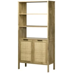 HOMCOM Bookshelf, Storage Cabinet With 3 Open Shelves And Natural Rattan Decor, Bookcase For Living Room, Study, Bedroom -Chic Furniture Store GUEST 732e8dc1 d40b 41b3 8b65 fddbf2d8029c