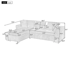 L-Shaped Sectional Sofa Chenille Upholstered Sofa Couch With Wooden Storage Compartment, Black/Brown/Gray/Green-ModernLuxe -Chic Furniture Store GUEST 74087897 65ba 46da 80a1 f3c0b7d7c019